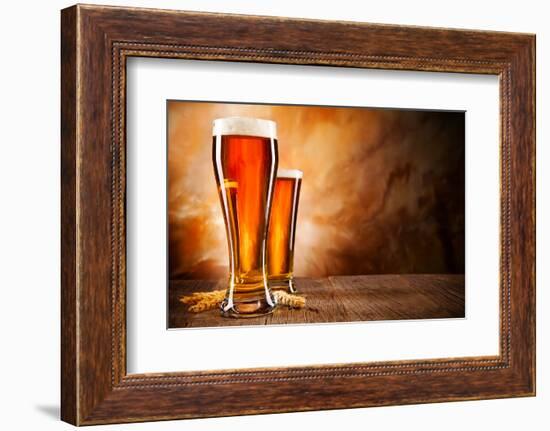 Glasses of Beer on Wooden Table-Jag_cz-Framed Photographic Print