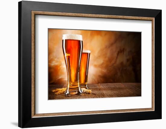 Glasses of Beer on Wooden Table-Jag_cz-Framed Photographic Print