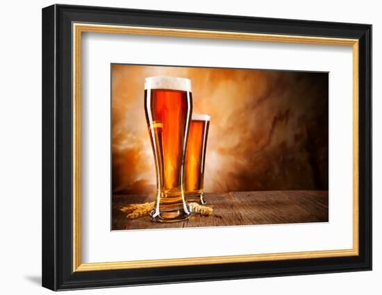 Glasses of Beer on Wooden Table-Jag_cz-Framed Photographic Print