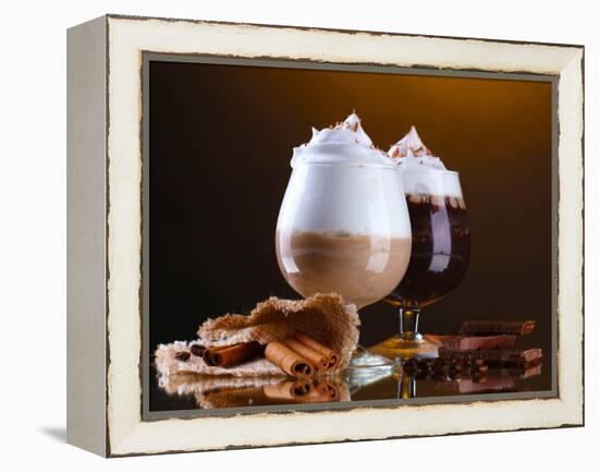 Glasses Of Coffee Cocktail On Brown Background-Yastremska-Framed Premier Image Canvas