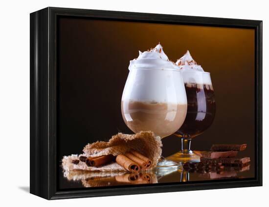 Glasses Of Coffee Cocktail On Brown Background-Yastremska-Framed Premier Image Canvas