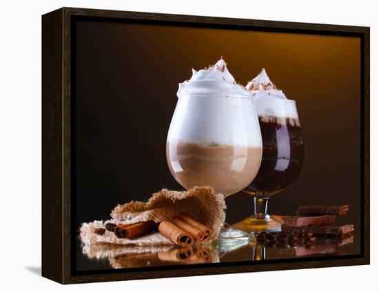 Glasses Of Coffee Cocktail On Brown Background-Yastremska-Framed Premier Image Canvas