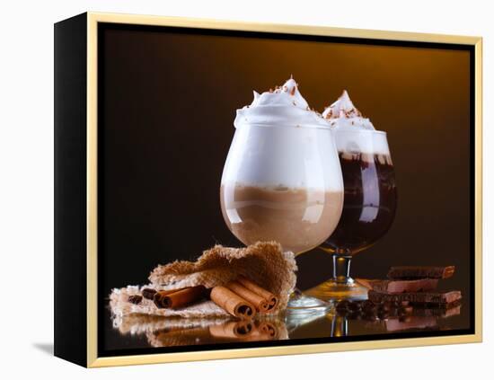 Glasses Of Coffee Cocktail On Brown Background-Yastremska-Framed Premier Image Canvas