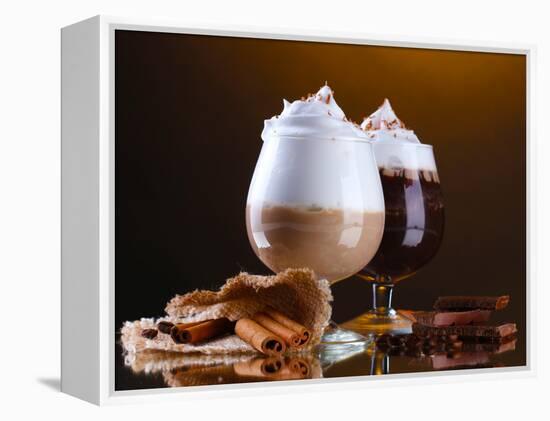 Glasses Of Coffee Cocktail On Brown Background-Yastremska-Framed Premier Image Canvas