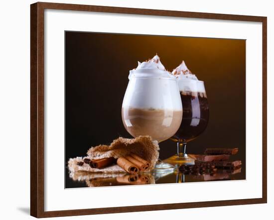 Glasses Of Coffee Cocktail On Brown Background-Yastremska-Framed Premium Photographic Print