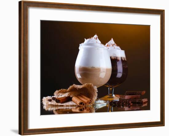 Glasses Of Coffee Cocktail On Brown Background-Yastremska-Framed Premium Photographic Print