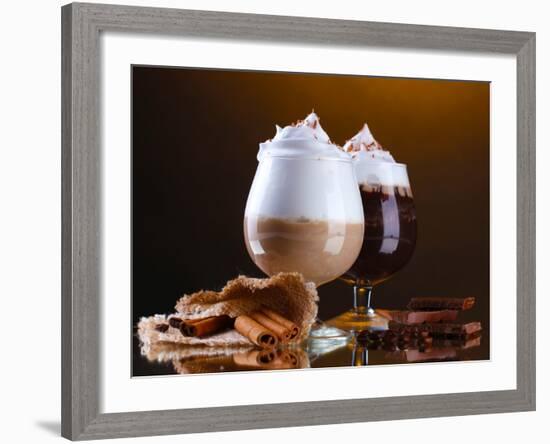 Glasses Of Coffee Cocktail On Brown Background-Yastremska-Framed Photographic Print