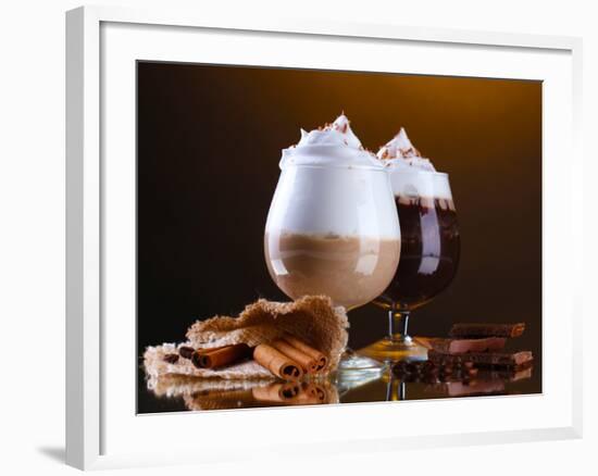 Glasses Of Coffee Cocktail On Brown Background-Yastremska-Framed Photographic Print