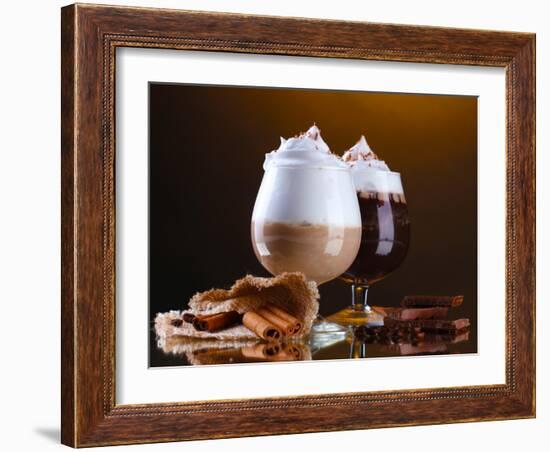 Glasses Of Coffee Cocktail On Brown Background-Yastremska-Framed Photographic Print