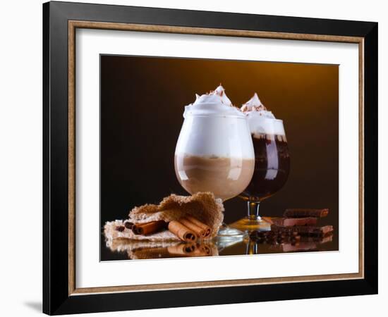 Glasses Of Coffee Cocktail On Brown Background-Yastremska-Framed Photographic Print