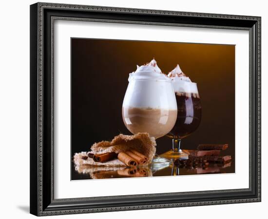 Glasses Of Coffee Cocktail On Brown Background-Yastremska-Framed Photographic Print