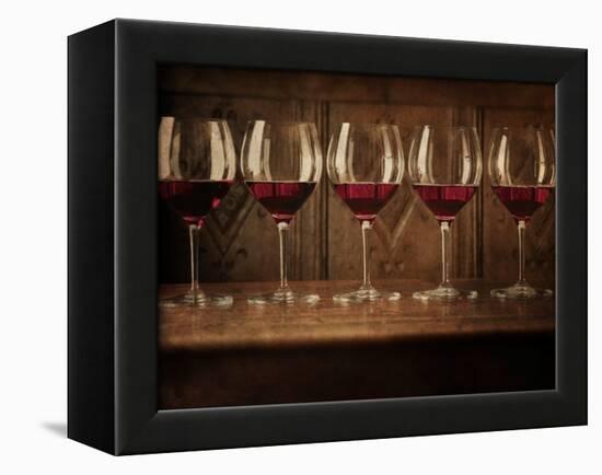 Glasses of Red Wine in a Row-Steve Lupton-Framed Premier Image Canvas