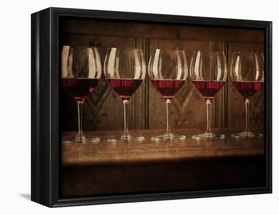 Glasses of Red Wine in a Row-Steve Lupton-Framed Premier Image Canvas