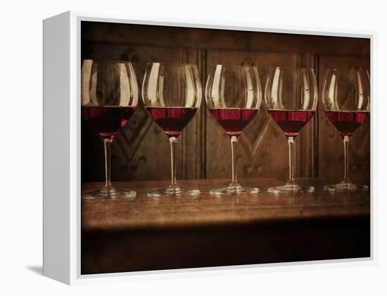 Glasses of Red Wine in a Row-Steve Lupton-Framed Premier Image Canvas