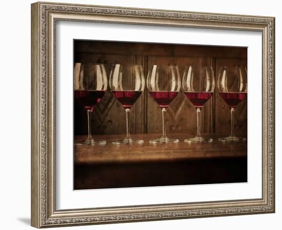 Glasses of Red Wine in a Row-Steve Lupton-Framed Photographic Print