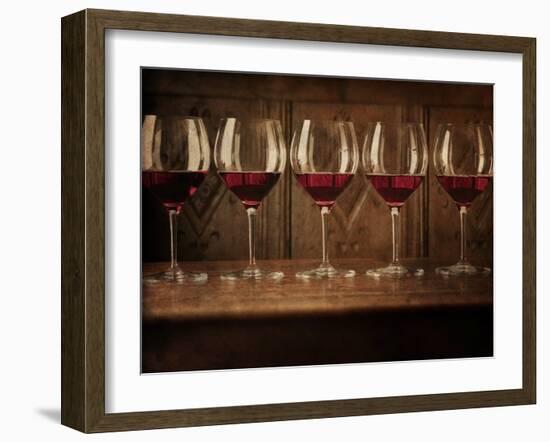 Glasses of Red Wine in a Row-Steve Lupton-Framed Photographic Print