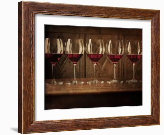 Glasses of Red Wine in a Row-Steve Lupton-Framed Photographic Print