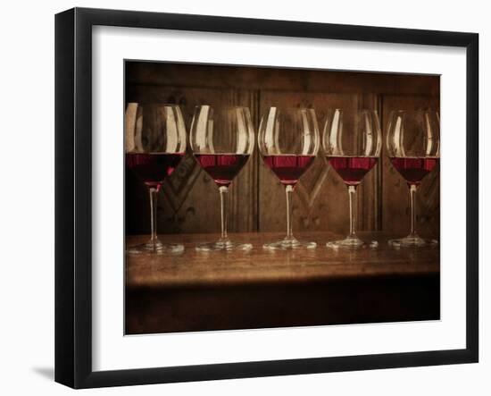 Glasses of Red Wine in a Row-Steve Lupton-Framed Photographic Print