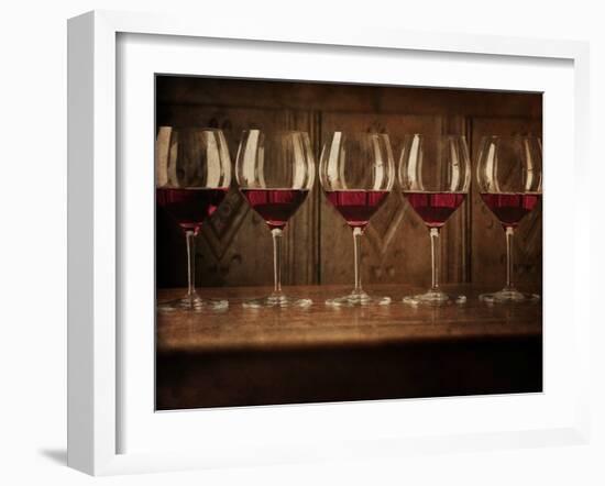 Glasses of Red Wine in a Row-Steve Lupton-Framed Photographic Print