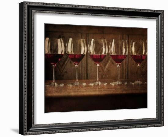 Glasses of Red Wine in a Row-Steve Lupton-Framed Photographic Print