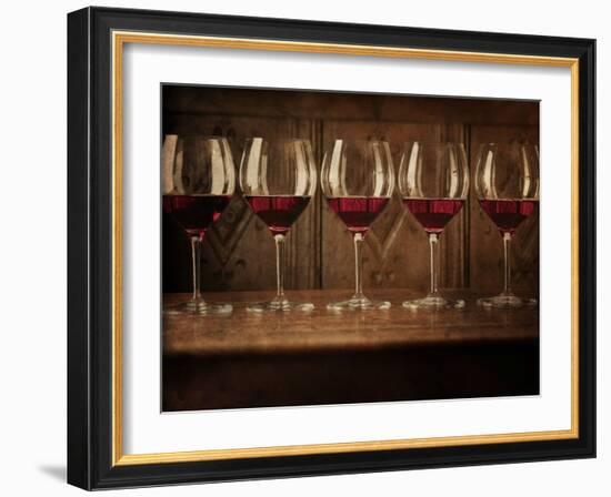 Glasses of Red Wine in a Row-Steve Lupton-Framed Photographic Print