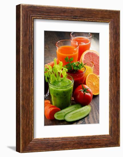 Glasses with Fresh Organic Vegetable and Fruit Juices. Detox Diet-monticello-Framed Photographic Print