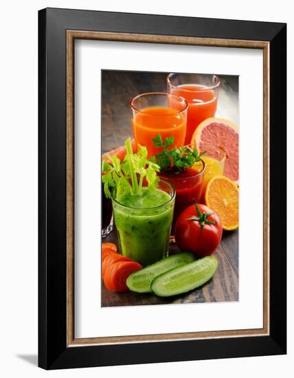 Glasses with Fresh Organic Vegetable and Fruit Juices. Detox Diet-monticello-Framed Photographic Print