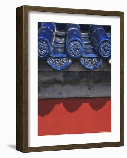 Glazed Tiles and Red Wall in Forbidden City, Beijing, China-Keren Su-Framed Photographic Print