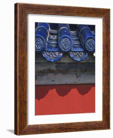 Glazed Tiles and Red Wall in Forbidden City, Beijing, China-Keren Su-Framed Photographic Print