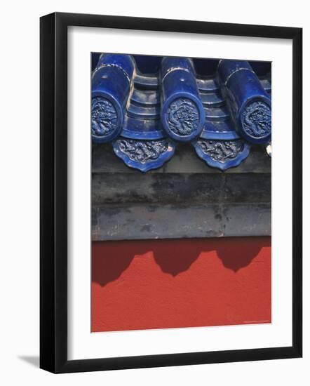 Glazed Tiles and Red Wall in Forbidden City, Beijing, China-Keren Su-Framed Photographic Print