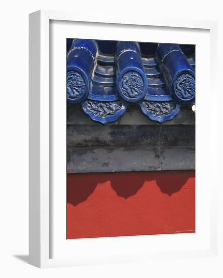 Glazed Tiles and Red Wall in Forbidden City, Beijing, China-Keren Su-Framed Photographic Print