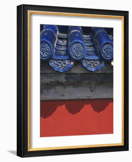 Glazed Tiles and Red Wall in Forbidden City, Beijing, China-Keren Su-Framed Photographic Print
