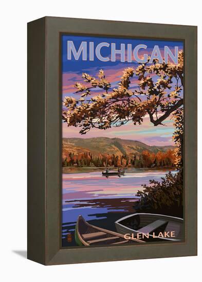 Glen Lake, Michigan - Lake Scene at Dusk-Lantern Press-Framed Stretched Canvas