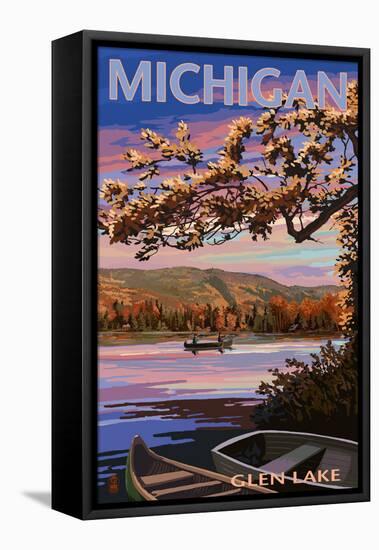 Glen Lake, Michigan - Lake Scene at Dusk-Lantern Press-Framed Stretched Canvas