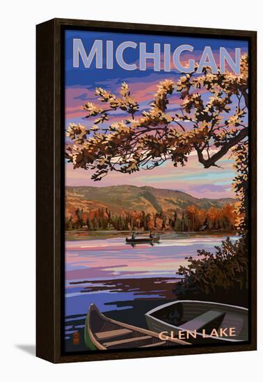 Glen Lake, Michigan - Lake Scene at Dusk-Lantern Press-Framed Stretched Canvas