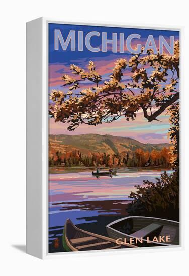 Glen Lake, Michigan - Lake Scene at Dusk-Lantern Press-Framed Stretched Canvas