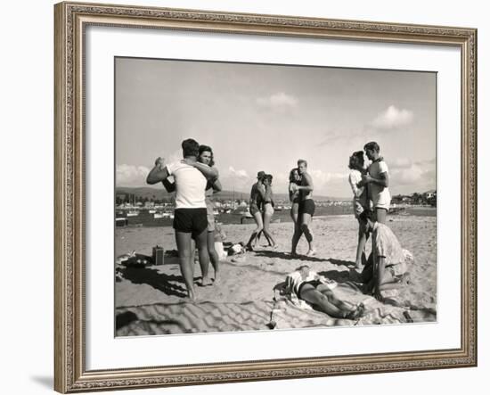 Glendale Junior College Students Dancing to Music From a Portable Radio on Balboa Beach-Peter Stackpole-Framed Photographic Print