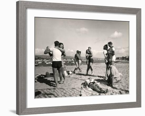 Glendale Junior College Students Dancing to Music From a Portable Radio on Balboa Beach-Peter Stackpole-Framed Photographic Print