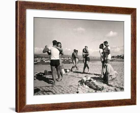 Glendale Junior College Students Dancing to Music From a Portable Radio on Balboa Beach-Peter Stackpole-Framed Photographic Print