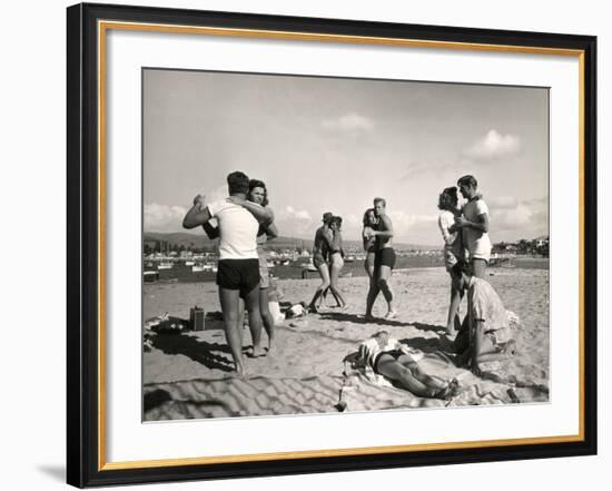 Glendale Junior College Students Dancing to Music From a Portable Radio on Balboa Beach-Peter Stackpole-Framed Photographic Print