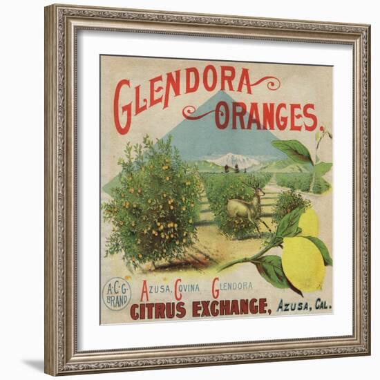 Glendora Oranges Brand - Azusa, California - Citrus Crate Label-Lantern Press-Framed Art Print