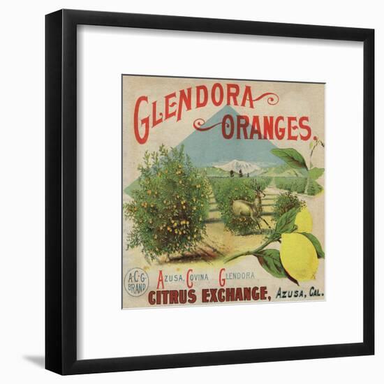 Glendora Oranges Brand - Azusa, California - Citrus Crate Label-Lantern Press-Framed Art Print