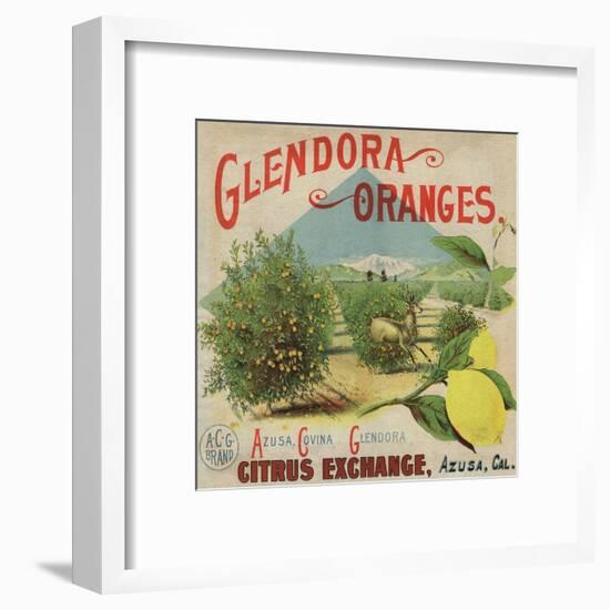 Glendora Oranges Brand - Azusa, California - Citrus Crate Label-Lantern Press-Framed Art Print