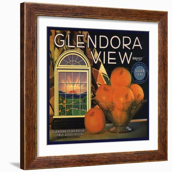 Glendora View Brand - Glendora, California - Citrus Crate Label-Lantern Press-Framed Art Print