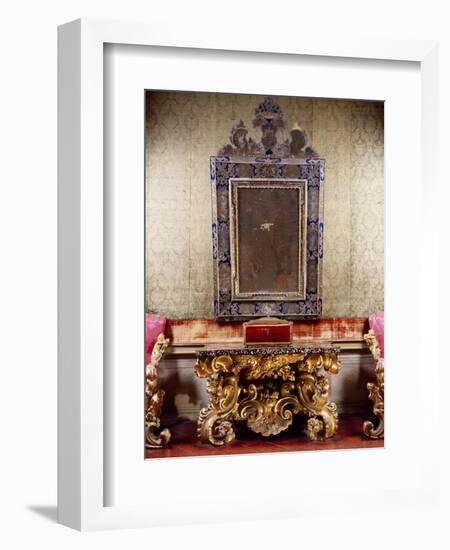 Glimpse of Nuptial Chamber with Gilt and Carved Wood Table with Scrolls Depicting Eagle-Anzolo Busi-Framed Giclee Print