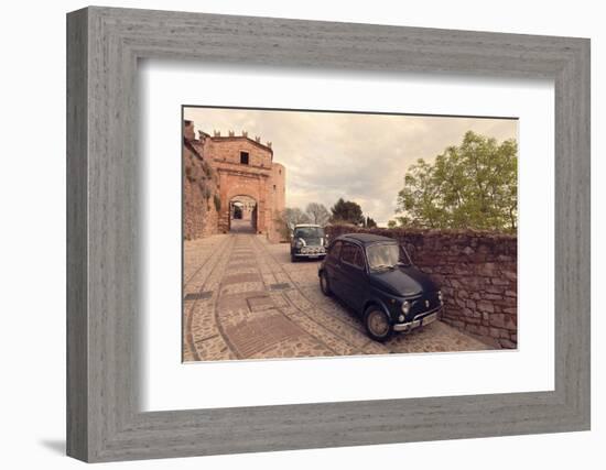 Glimpse of Spello with Vintage Cars in the Foreground, Spello, Perugia District, Umbria, Italy-ClickAlps-Framed Photographic Print