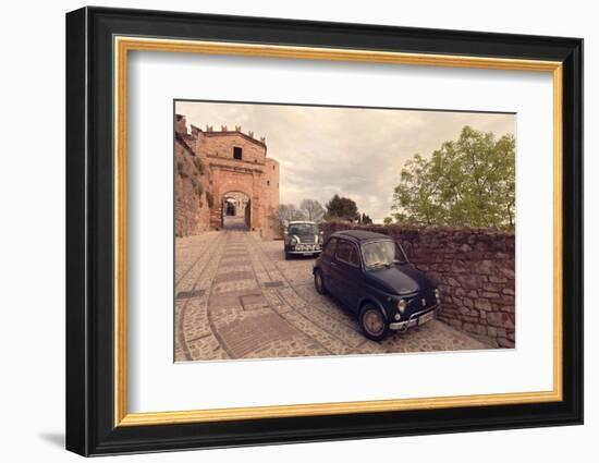 Glimpse of Spello with Vintage Cars in the Foreground, Spello, Perugia District, Umbria, Italy-ClickAlps-Framed Photographic Print