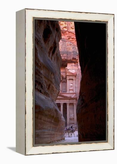 Glimpse of the Treasury from the Siq, Petra, UNESCO World Heritage Site, Jordan, Middle East-Neil Farrin-Framed Premier Image Canvas