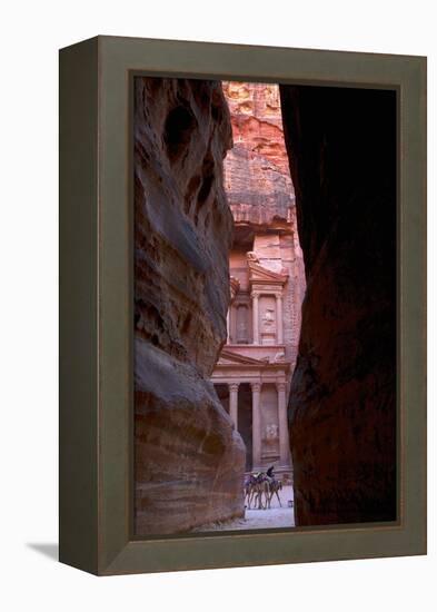 Glimpse of the Treasury from the Siq, Petra, UNESCO World Heritage Site, Jordan, Middle East-Neil Farrin-Framed Premier Image Canvas