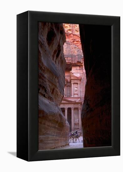 Glimpse of the Treasury from the Siq, Petra, UNESCO World Heritage Site, Jordan, Middle East-Neil Farrin-Framed Premier Image Canvas